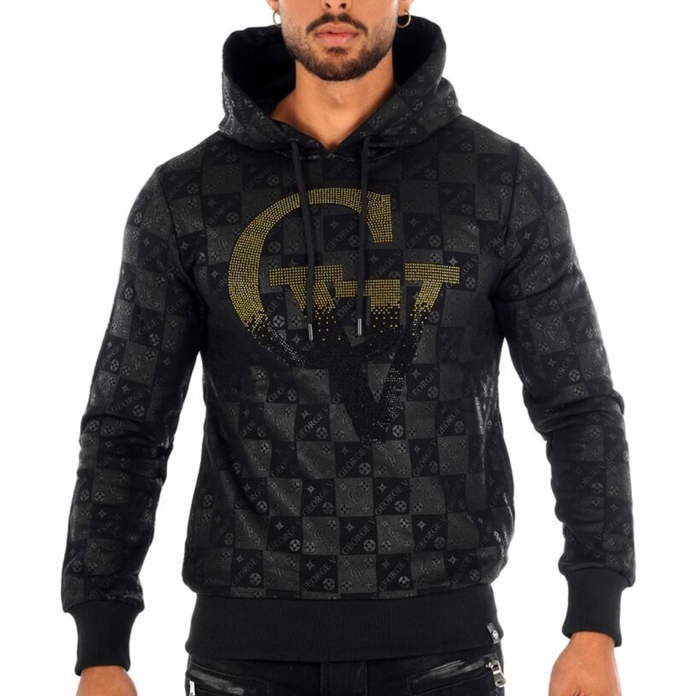 Black Gold Sweater Hoodie George V Designer Brand From Paris Rhinestone